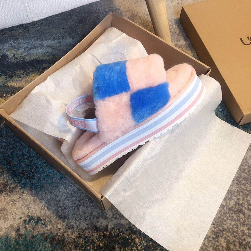 Pink Color-Block Fluffy Platform Sandals — New Arrival | In Stock